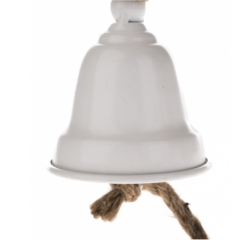 Velký kovový zvon na zavesenie biely 18x28cm