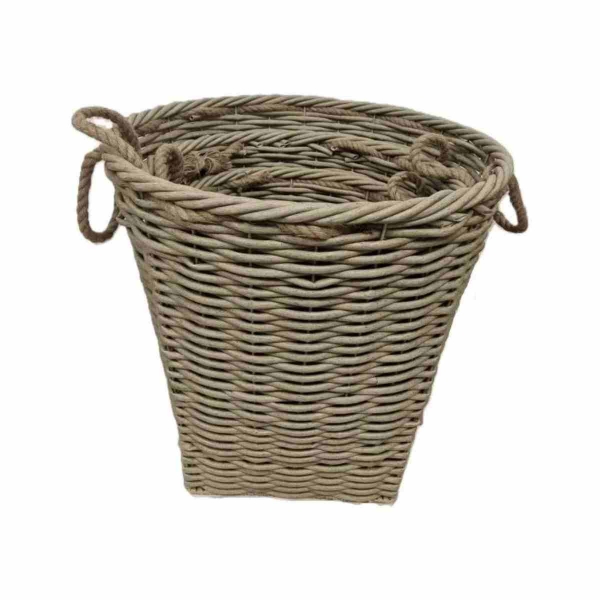 Veľký okrúhly obal na kvetináč z umelého prútia - šedobéžový 53 cm