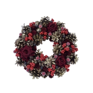 Veniec na dvere vianočný s ružami 32x32x8cm