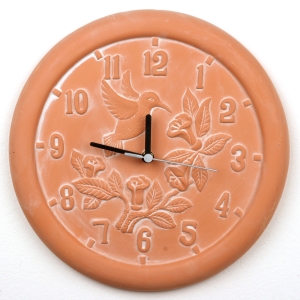 Vonkajšie keramické hodiny kvety s vtáčikom 30cm