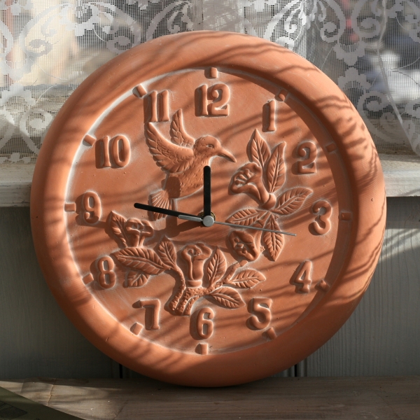 Vonkajšie keramické hodiny kvety s vtáčikom 30cm