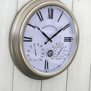 Vonkajšie nástenné hodiny s teplomerom a vlhkomerom strieborné 38,4cm