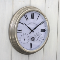 Vonkajšie nástenné hodiny s teplomerom a vlhkomerom strieborné 38,4cm