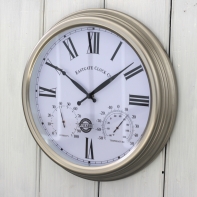 Vonkajšie nástenné hodiny s teplomerom a vlhkomerom strieborné 38,4cm