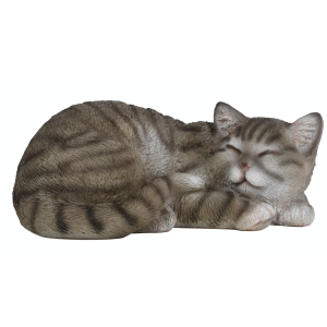 Vonkajšia socha spiaca sivé mačiatko 29cm