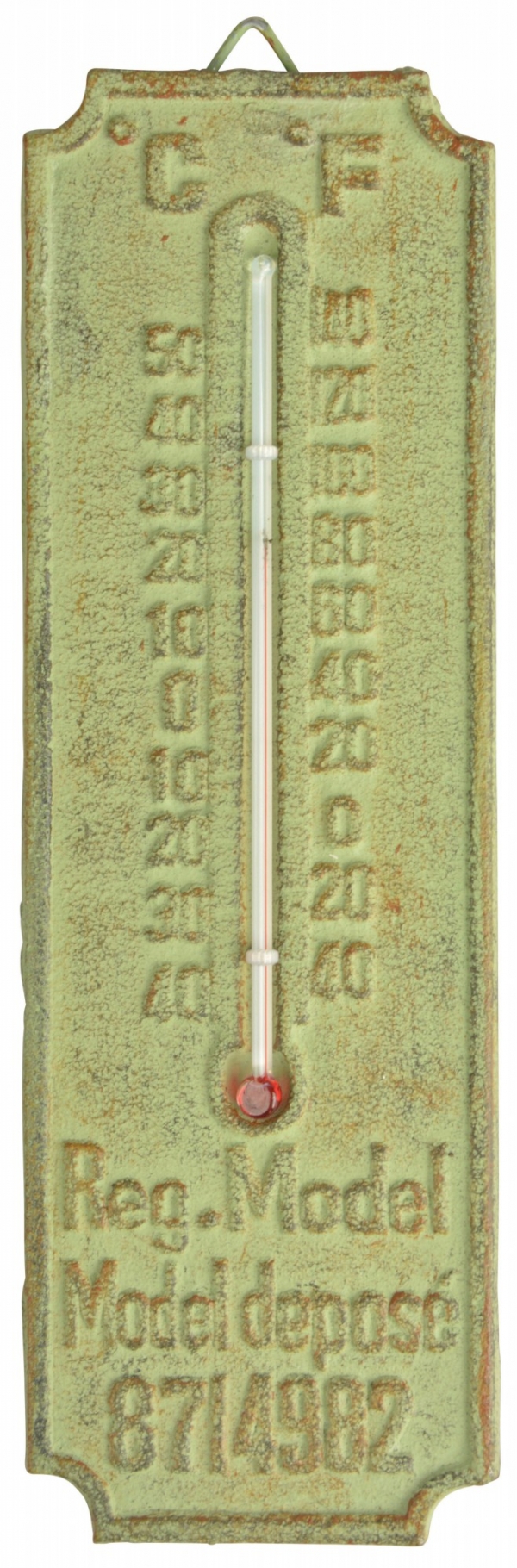 Vonkajší teplomer so zelenou patinou 20x6cm