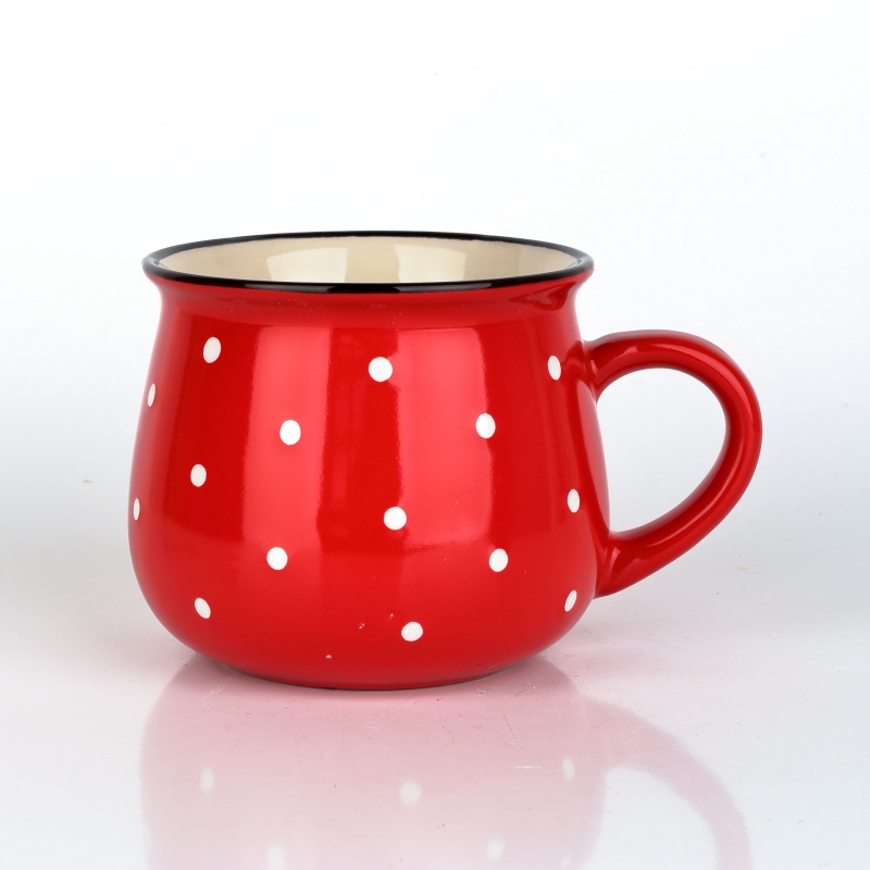 Hrnek na mlieko červený s bodkami 770ml