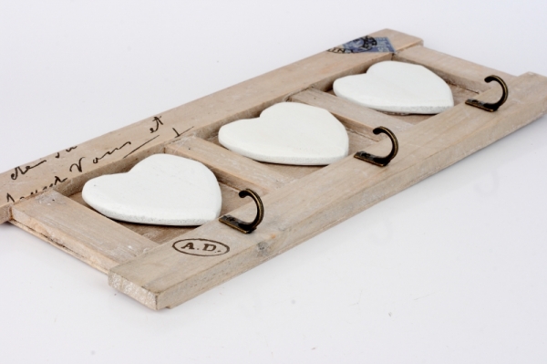 Vešiak na kľúče 3 háčiky srdcia 32x13cm