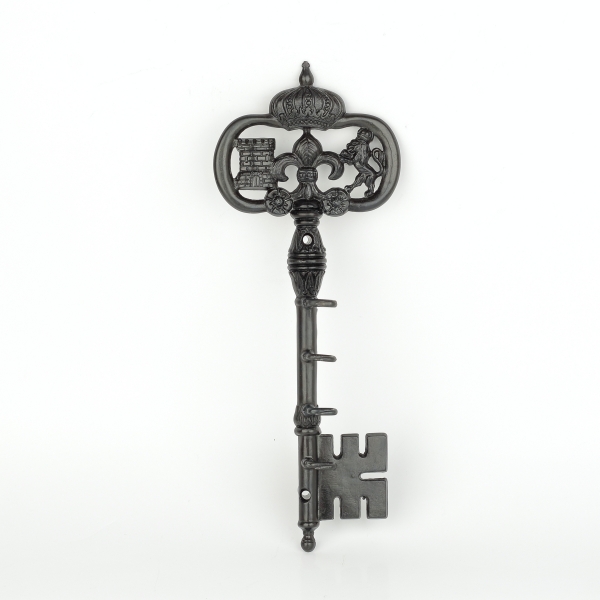 Vešiak na kľúče historický kľúč so štyrmi háčikmi 27 x 10 cm kov
