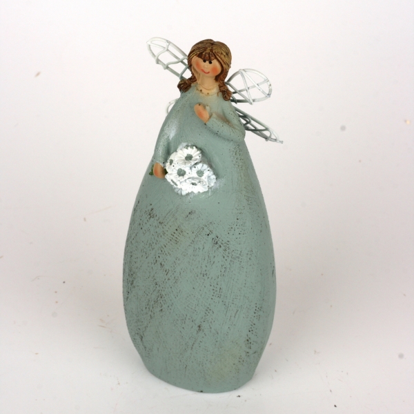 Víla v modrých šatách Ruka na srdci 15cm