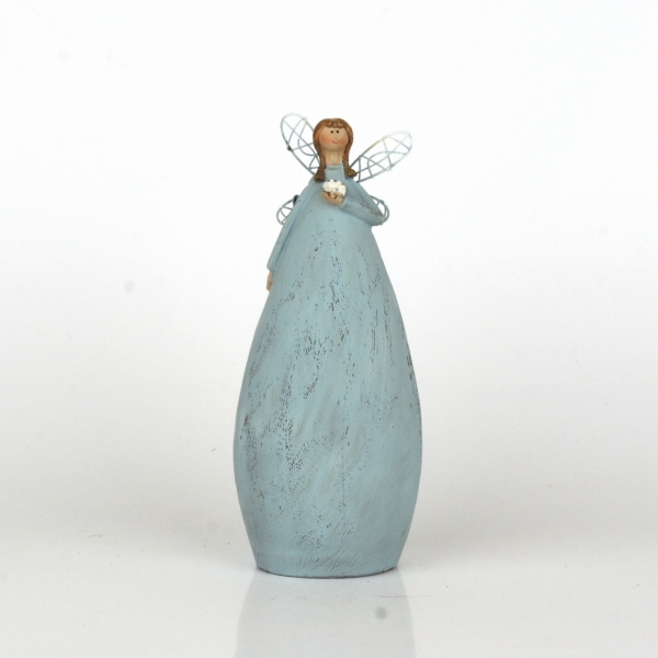 Víla v modrých šatách Ruka na srdci 20cm