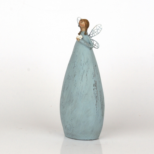 Víla v modrých šatách Ruka na srdci 20cm