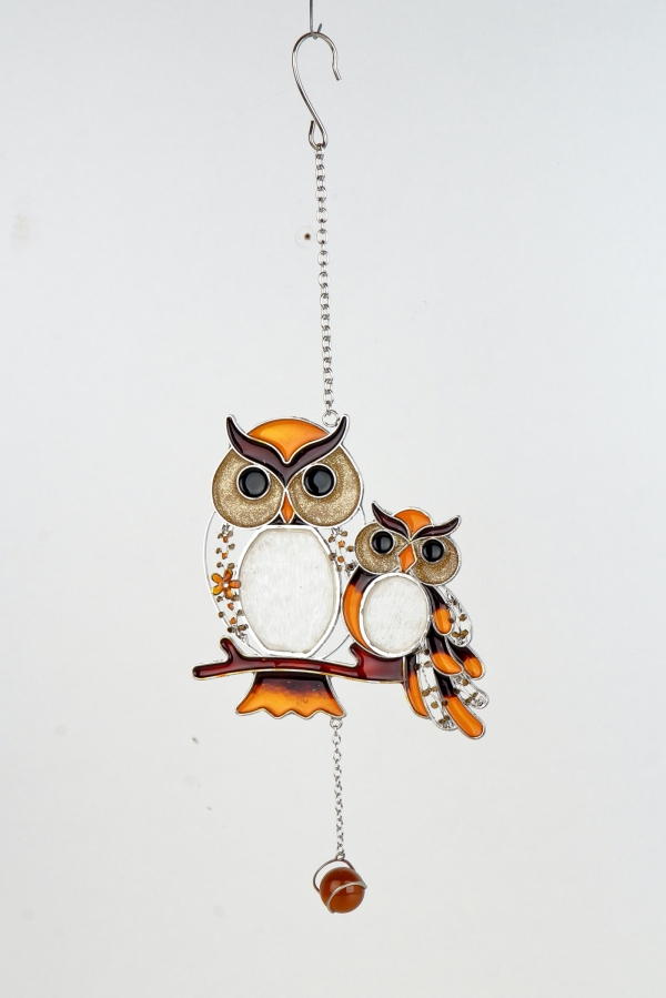 Vitráže - malej sovy na závese 43cm