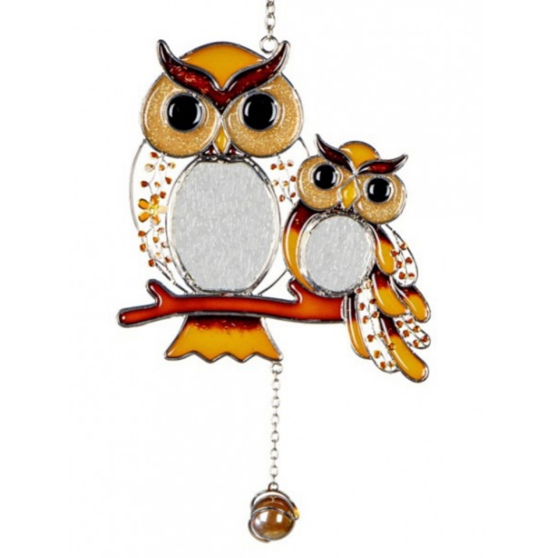 Vitráže - malej sovy na závese 43cm