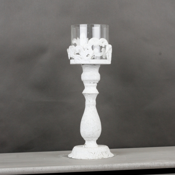 Vysoký svietnik biely s patinou 84cm