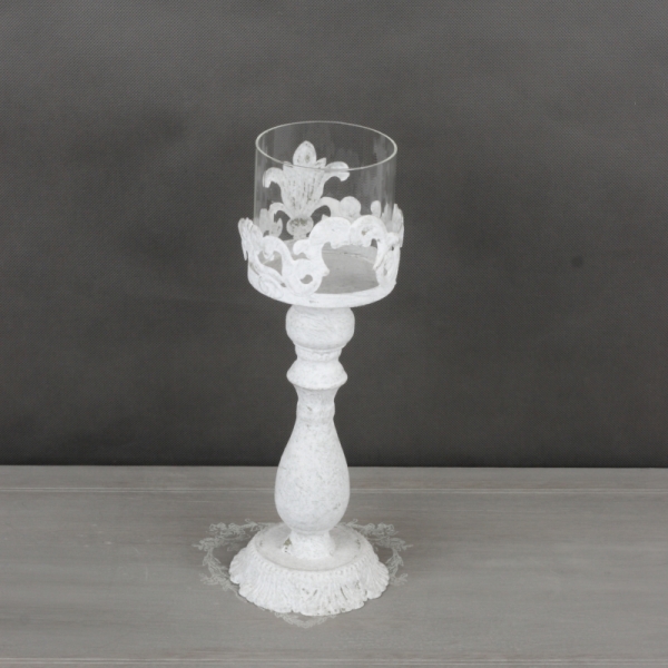 Vysoký svietnik biely s patinou 84cm