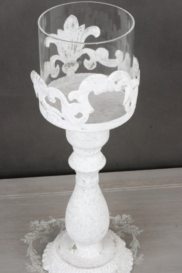 Vysoký svietnik biely s patinou 84cm