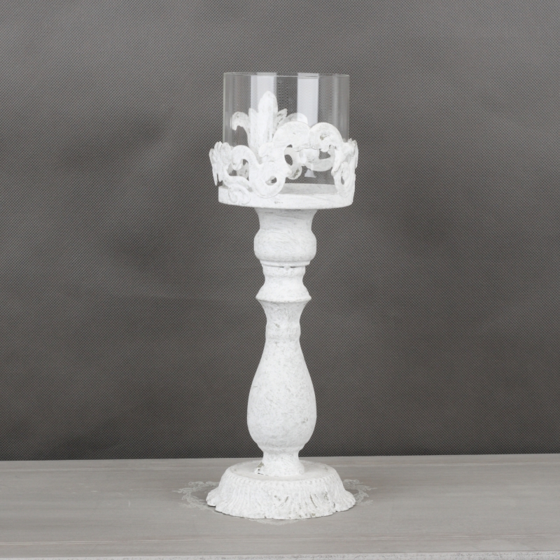 Vysoký svietnik biely s patinou 84cm