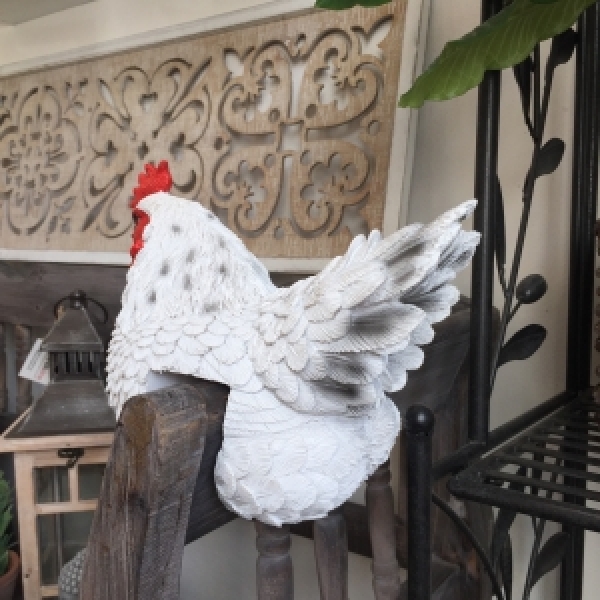 Záhradná dekorácia sliepky na plot biela - vyradené