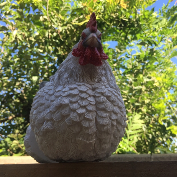 Záhradná dekorácia sliepky na plot biela - vyradené