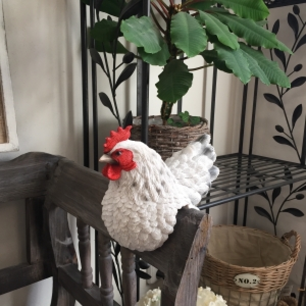 Záhradná dekorácia sliepky na plot biela - vyradené