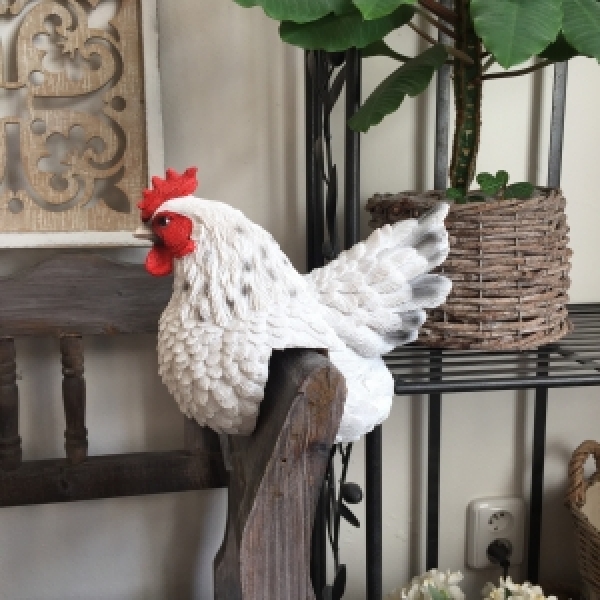 Záhradná dekorácia sliepky na plot biela - vyradené
