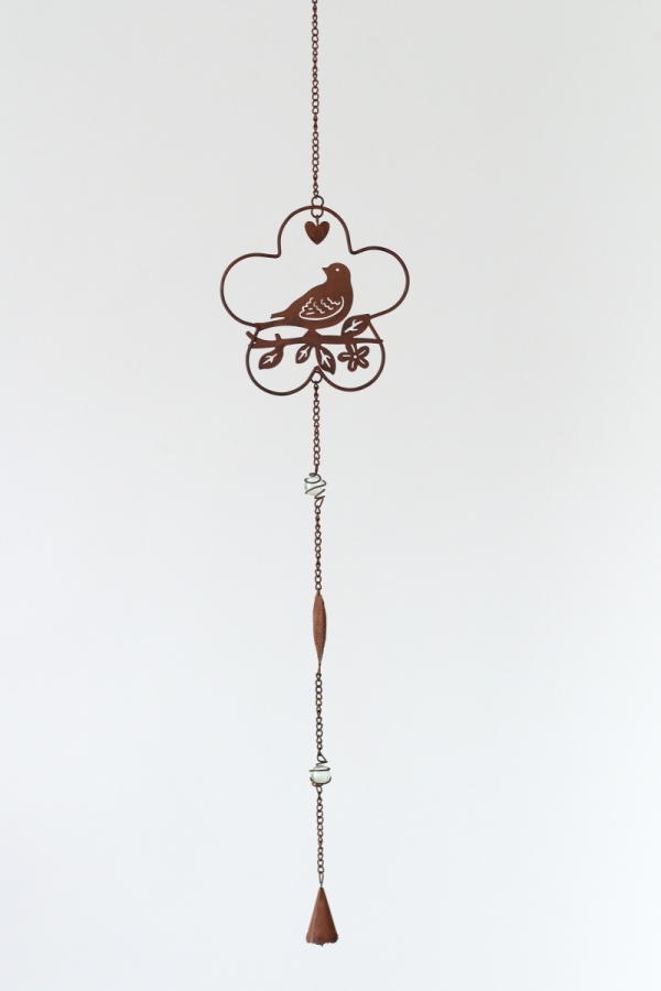 Záhradné dekorácie záves s vtáčikom 82cm kvetina