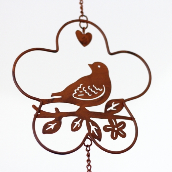 Záhradné dekorácie záves s vtáčikom 82cm kvetina