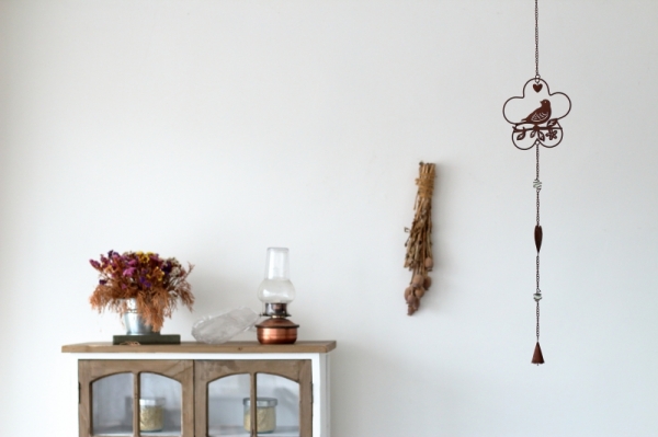 Záhradné dekorácie záves s vtáčikom 82cm kvetina