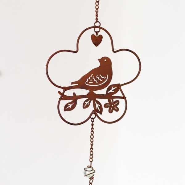 Záhradné dekorácie záves s vtáčikom 82cm kvetina