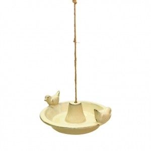 Záhradné krmítko pre vtáčiky závesné, krémové 27,6x30x10,2cm