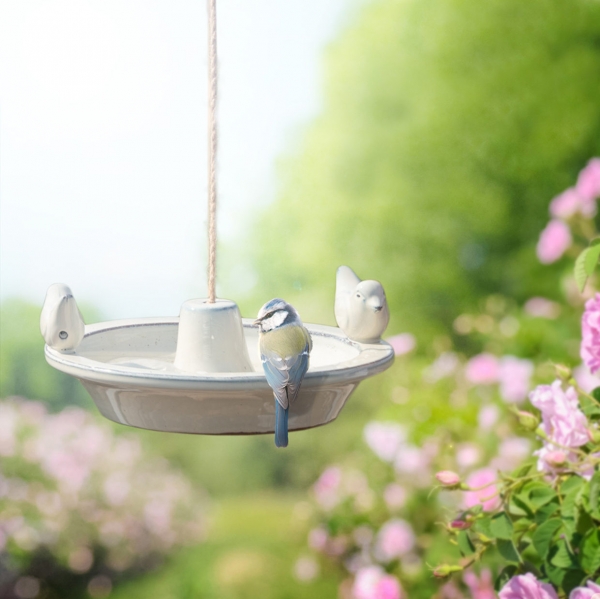 Záhradné krmítko pre vtáčiky závesné, krémové 27,6x30x10,2cm