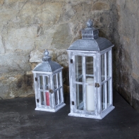 Záhradný lampáš biela s patinou set 2ks 37 / 56cm