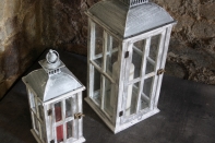 Záhradný lampáš biela s patinou set 2ks 37 / 56cm