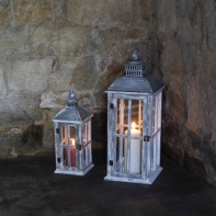 Záhradný lampáš biela s patinou set 2ks 37 / 56cm