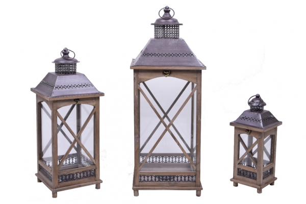 Záhradná lucerna drevená tmavá 60cm