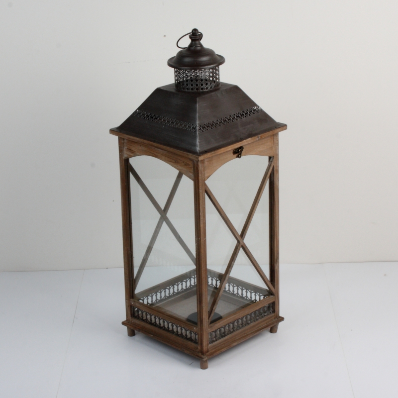 Záhradná lucerna drevená tmavá 80cm