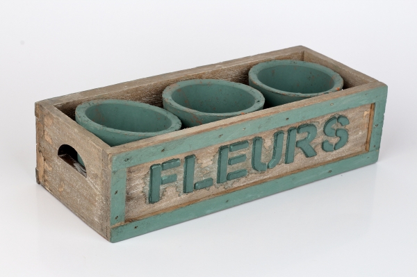 Zahradní přepravka s květináčky FLEURS 24x10x6cm