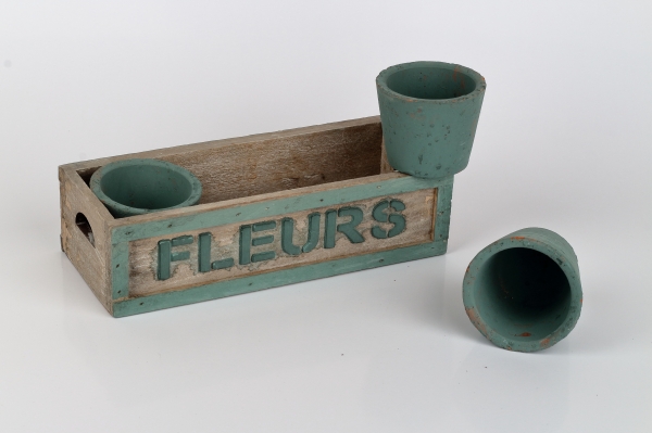 Zahradní přepravka s květináčky FLEURS 24x10x6cm