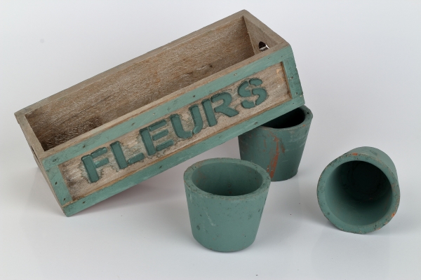 Zahradní přepravka s květináčky FLEURS 24x10x6cm