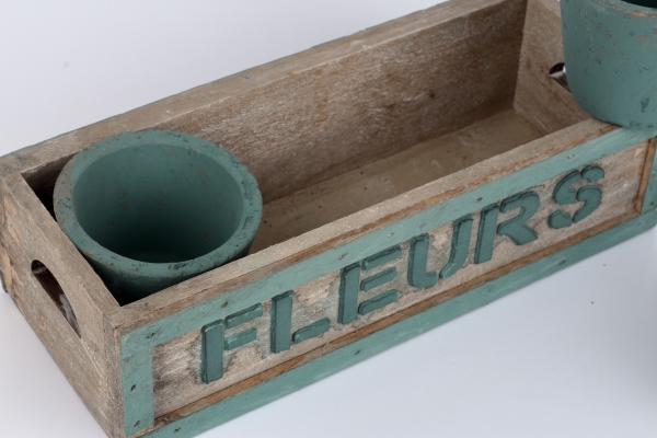 Zahradní přepravka s květináčky FLEURS 24x10x6cm