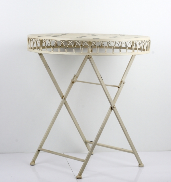 Záhradný venkovní stôl kovový biely guľatý 74cm