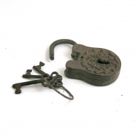 Zámok liatina a kľúče na krúžku