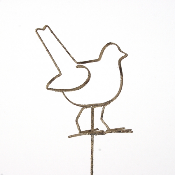 Zápich do kvetináča vták s patinou 51cm