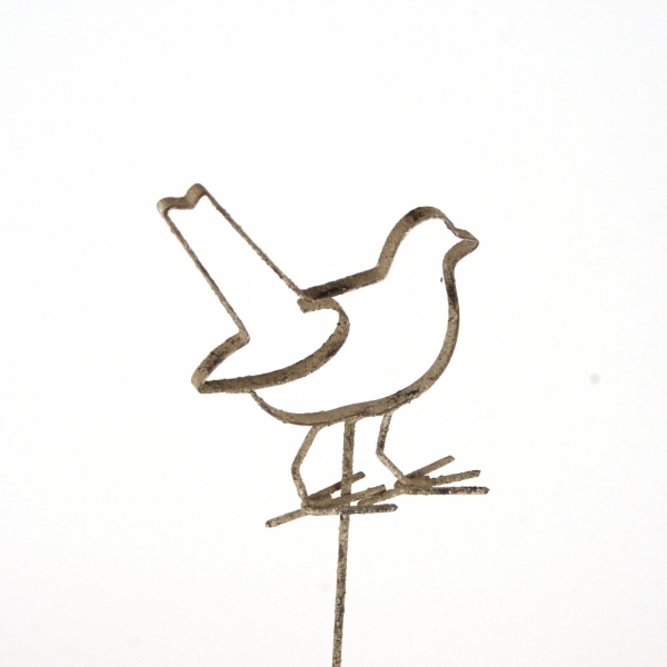 Zápich do kvetináča vták s patinou 51cm