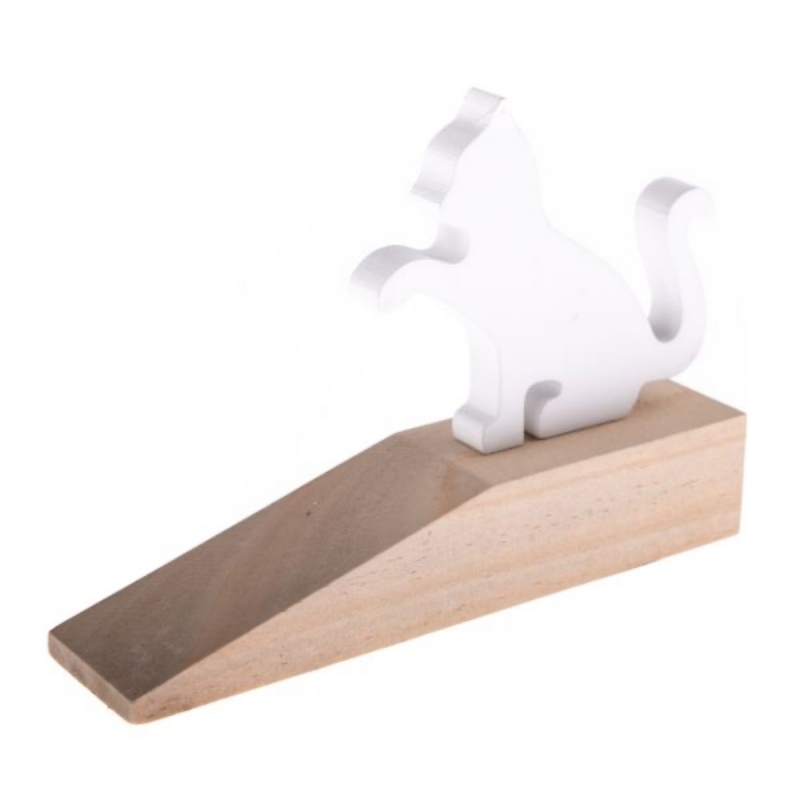 Zarážka dverí biela mačka 17,5 x 4 x 10 cm drevená