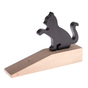 Zarážka dverí s čiernou mačkou 17,5 x 4 x 10 cm drevená