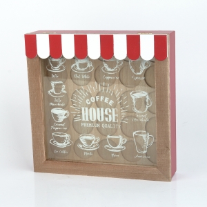 Zásobník na kapsule do kávovaru presklený červeno-biely 23,5 x 23,5 x 5,5 cm drevený