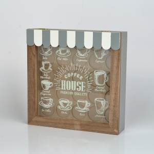 Zásobník na kapsule do kávovaru presklený šedo-biely 23,5 x 23,5 x 5,5 cm drevený