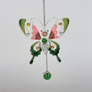 Závěs motýl Tiffany sklo kov 18cm